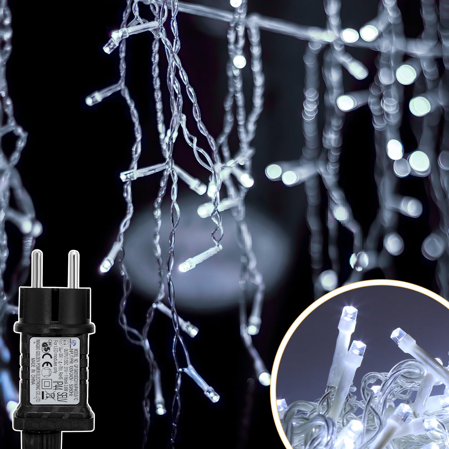 Ikodm 4 Stück LED Eisregen Lichterkette Außen 5m 200 LEDs Kaltweiß, Weihnachtsbeleuchtung mit 8 Modi, IP44 wasserdicht für Innenausstattung Außenbereich Schlafzimmer Hochzeit Party