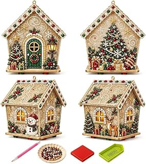 Christmas Wooden House Pearl Art Craft Kit, DIY Pearl Bead Craft Decor Set | Holiday Craft Kit for Adult Crafters,Handmade Xmas Ornament for Wall Hanging Tabletop Mantel Indoor Home Display
