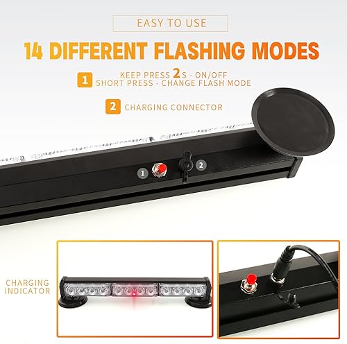 Miniatura 5 de BooYu Luces estroboscópicas de emergencia LED recargables portátiles de 14 pulgadas, barra de luces estroboscópicas inalámbricas en la carretera,