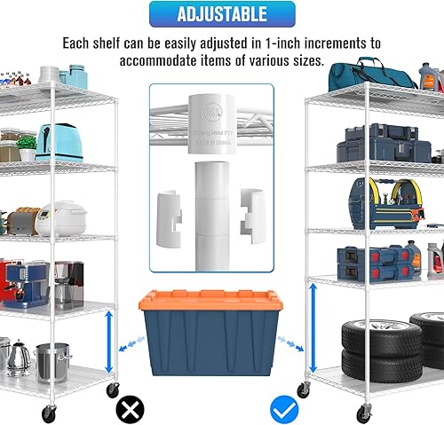 Miniatura 5 de Estantería de alambre NSF de 5 niveles, 24 x 60 x 82 pulgadas, capacidad de 7500 libras, estante de metal de almacenamiento ajustable resistente con