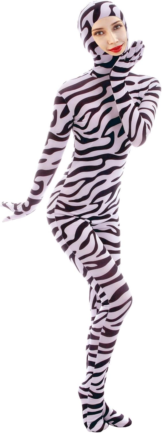 Sheface Men's and Women's Spandex Open Face Costume Bodysuit Stretchy Halloween Cosplay Face Open Body Suit