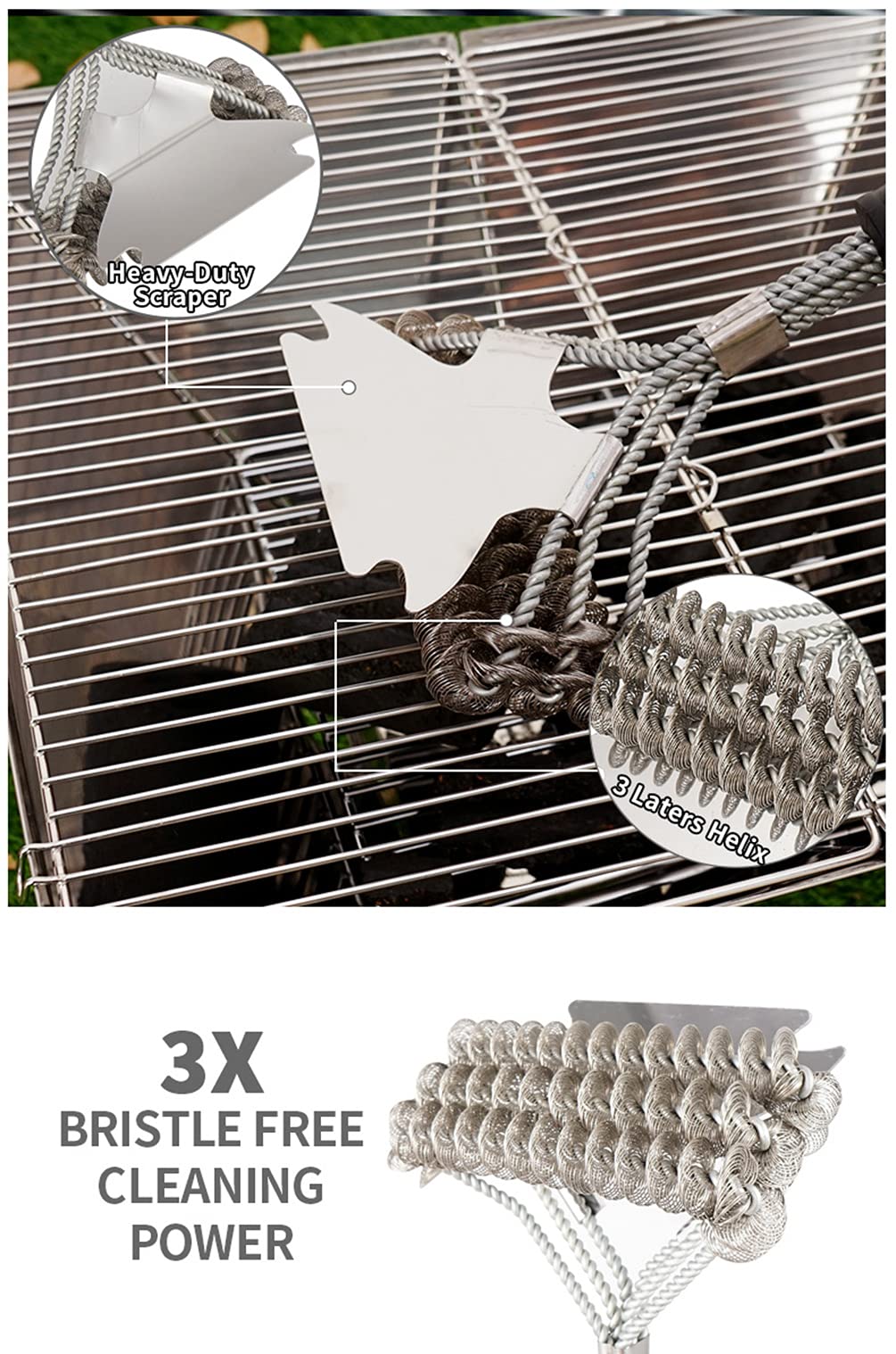 1 BROSSE A BARBECUE BROSSE + GRATTOIR 20 CM NOIR : : Jardin, brosse barbecue - o
