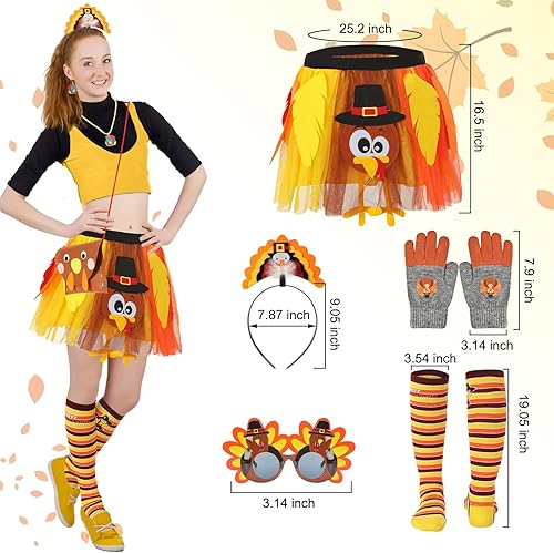 Miniatura 3 de 8 piezas de disfraces de tutú de Acción de Gracias para mujer, accesorios de disfraz de pavo con diadema de Acción de Gracias, collar, aretes, gafas