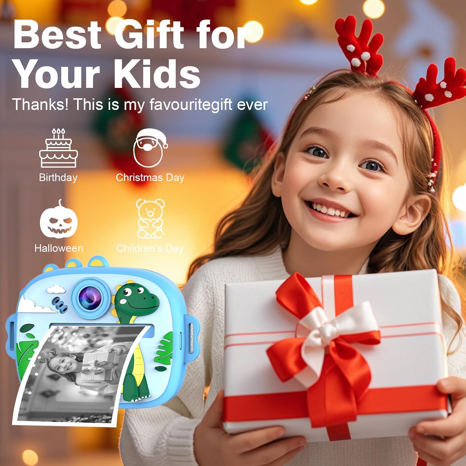 Kids Camera with Instant Print, Front & Rear Dual Cameras, Portable Travel Digital Toy, Birthday for Girls & Boys Ages 3-12 (32GB SD Card) Blue