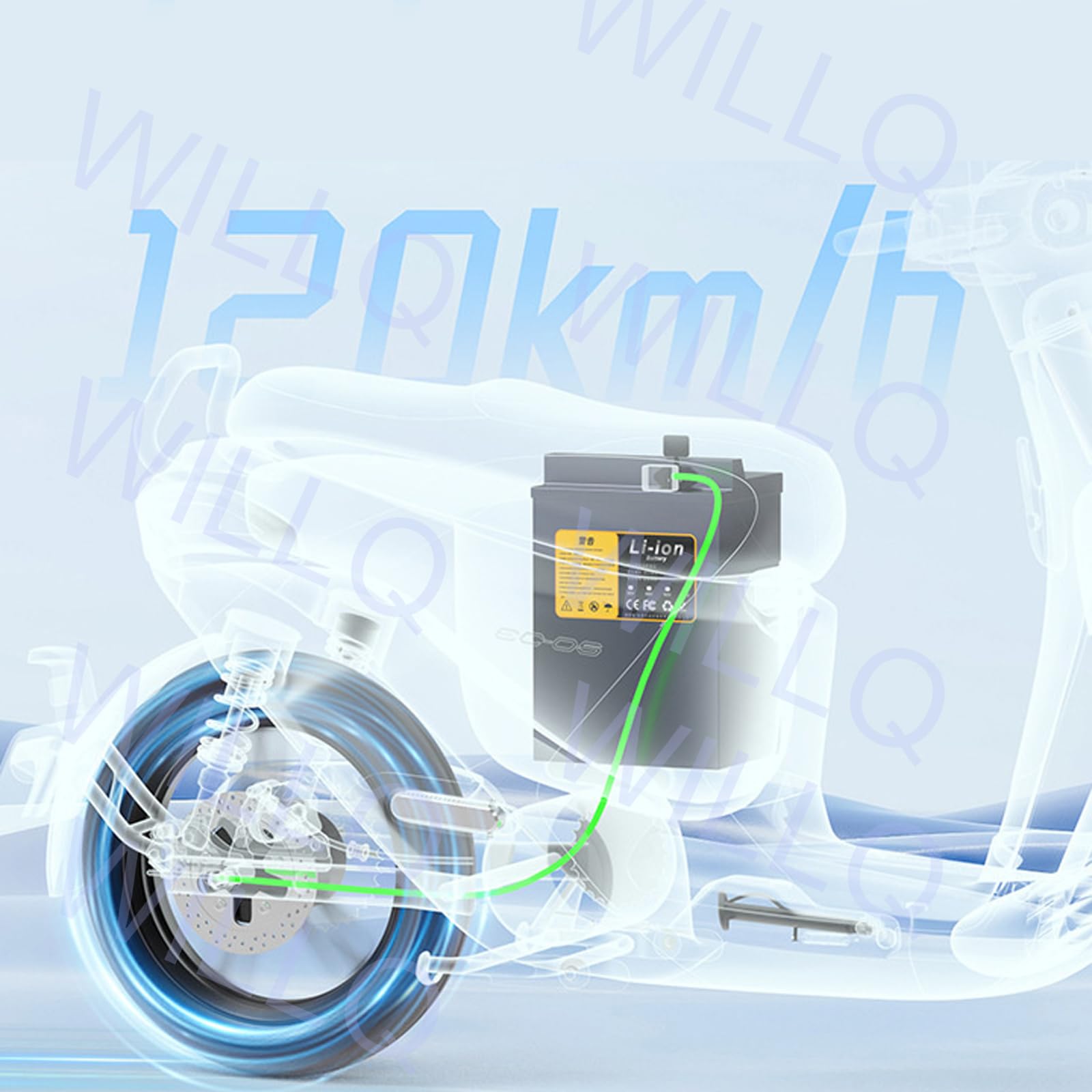 Batteria al litio sostitutiva da 60 V per triciclo, ciclomotore o golf cart | Batteria di riserva per moto, ricaricabile, rimovibile, ad alta capacità, con BMS intelligente
