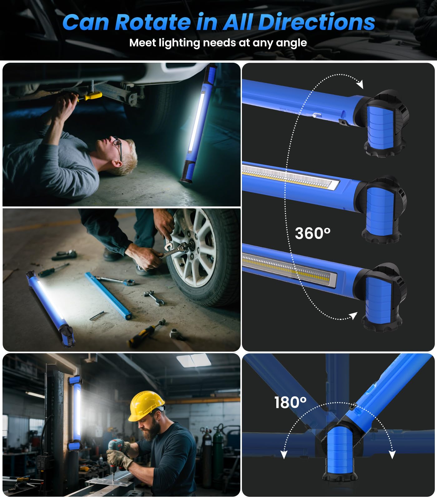 MEIHUA Lampa Robocza 3000LM 3 Poziomy Jasności 2700K 4000K 6500K Magnesem | LED Lampa Warsztatowa Z I Haczykiem LED Latarka Akumulatorowa Ładowalna Reflektor Budowlany Do Kempingu Garażu Placu Budowy