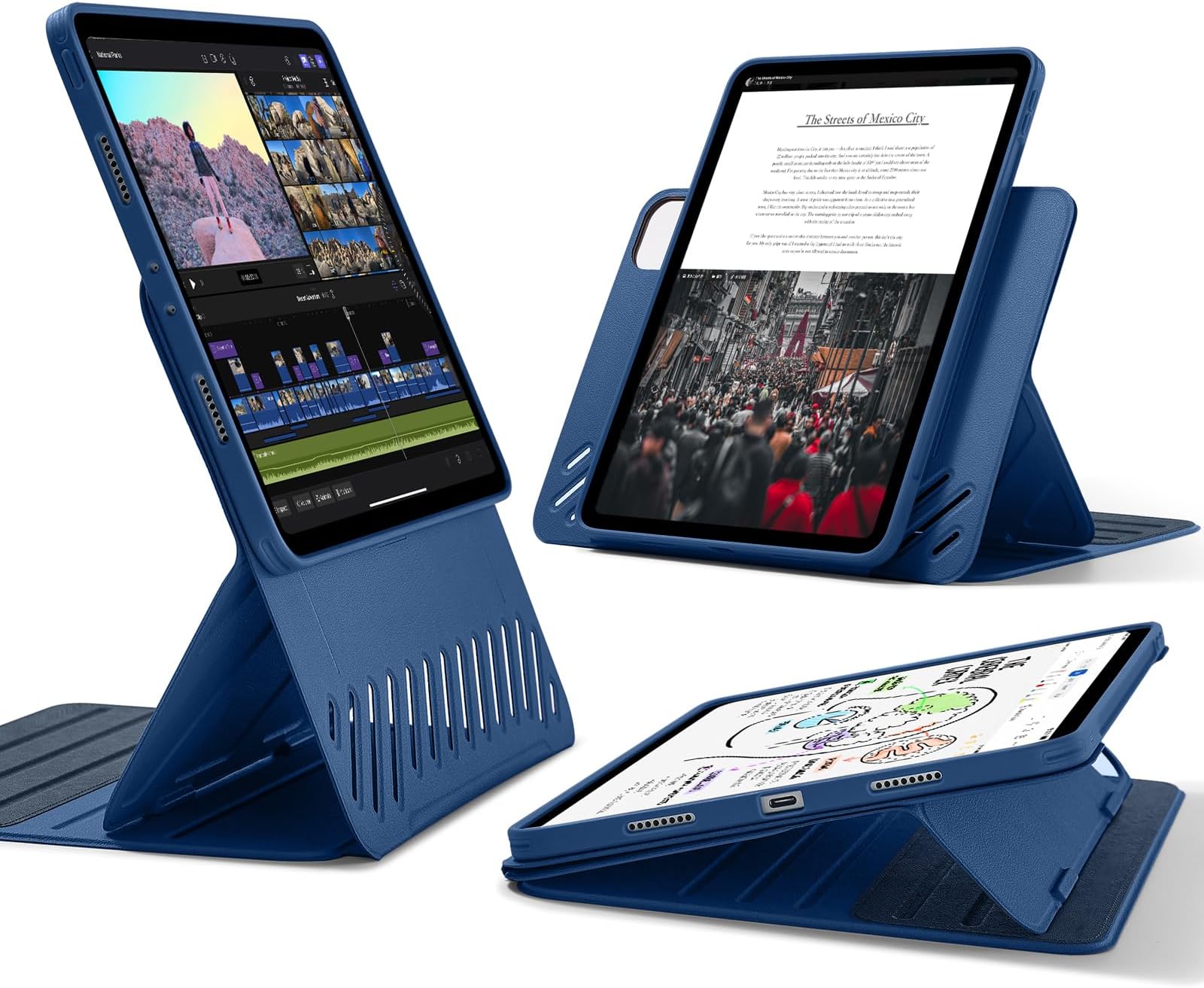 ESR for iPad Pro 12.9 Case (6th/5th Generation, 2022/2021), Removable Magnetic Cover, Adjustable Portrait/Landscape Stand with Raised Display View, 9 Standing Angles, Shift Series, Blue