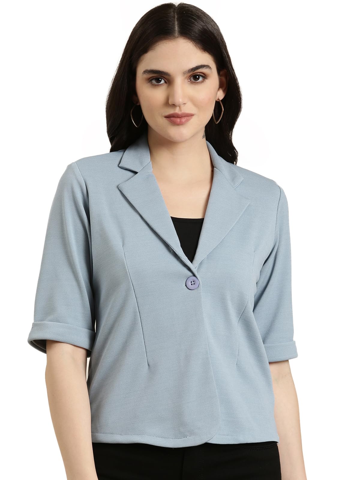 Women Solid Single Breasted Casual Blazer | Notched Lapel Half Sleeves Cotton Blazer for Womens | Regular Fit Regular Length Blazer for Women's-image-36