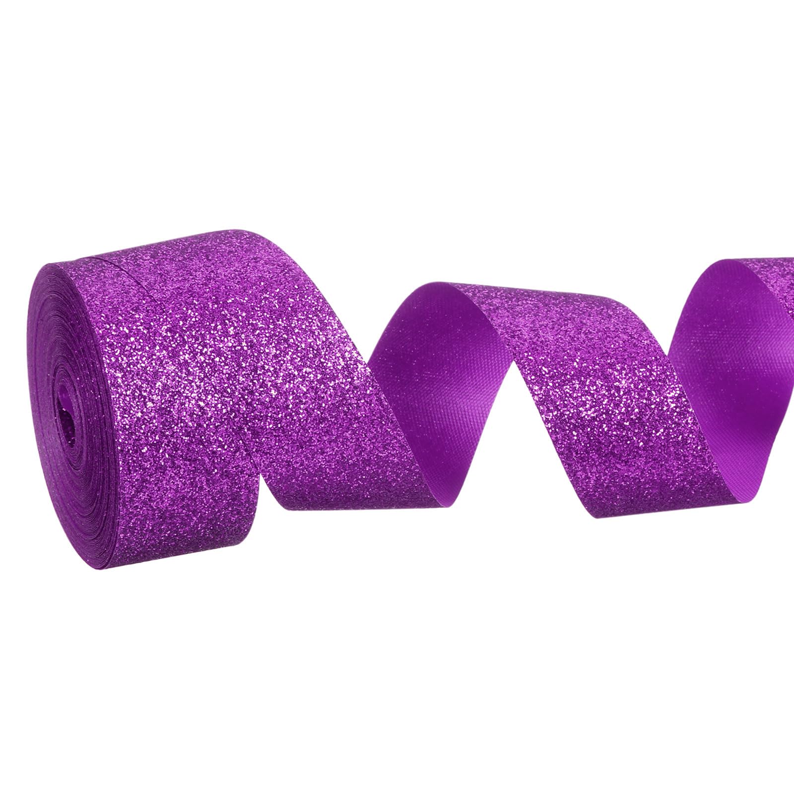 PATIKIL Metallic Glitter Ribbon Roll, 25mm x 9m Sparkly Ribbon Single Sided Cut Edge Gift Wrapping Fabric Rolls for DIY Crafts Wedding Bouquet Party Christmas Decor, Dark Purple