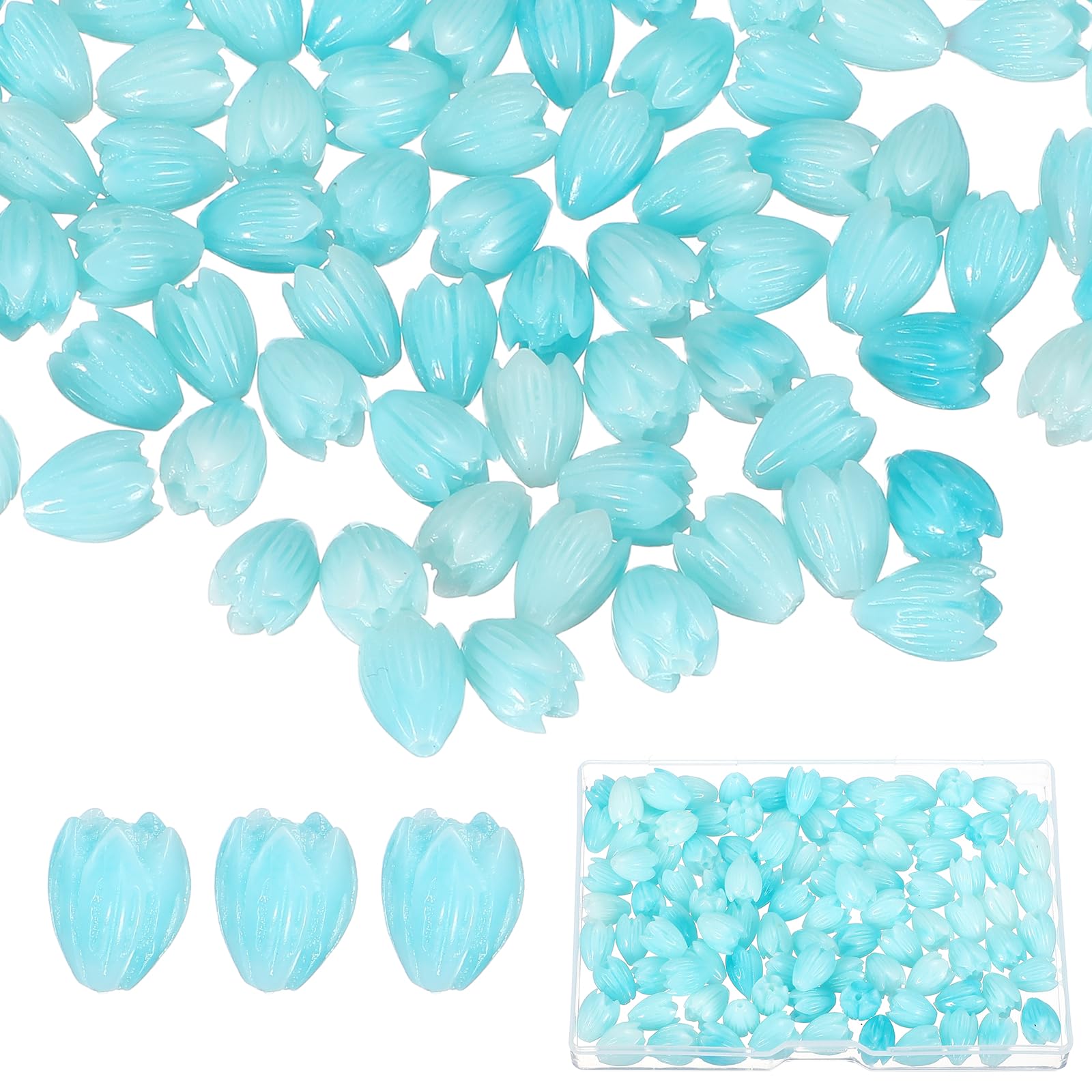 Perles florales corail PATIKIL 11x8mm bleu clair en coquille de jasmin imitation jade pour DIY