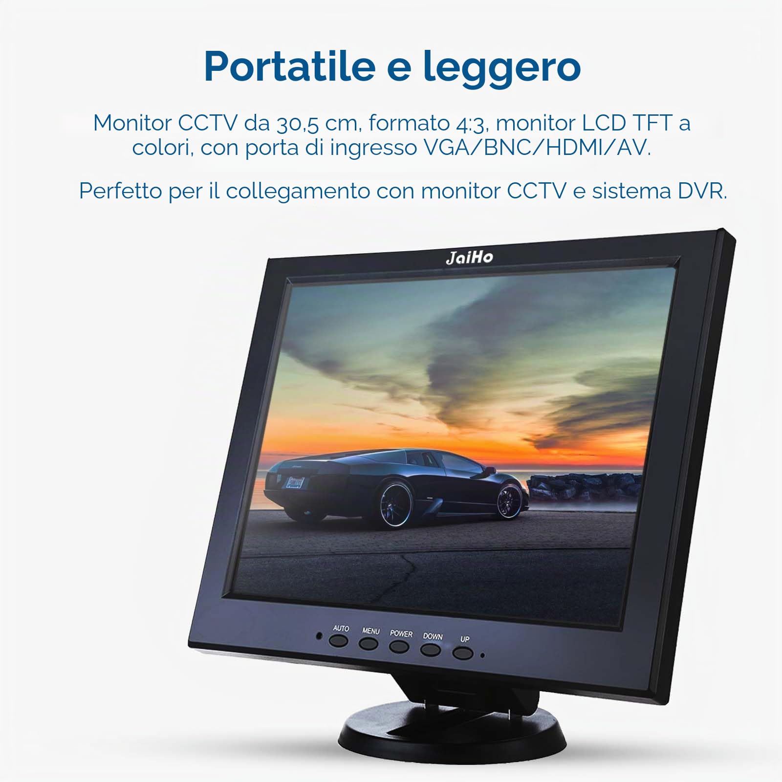 JaiHo Monitor CCTV da 12 Pollici LCD Schermo 800 * 600 Risoluzione, Piccolo Monitor con HDMI VGA BNC AV Ingresso per PC Display CCTV Casa Sicurezza, LCD Schermo a Colori Mini Monitor