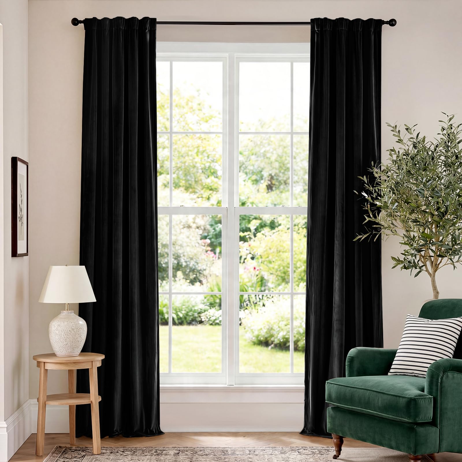 Lazzzy Velvet Black Blackout Curtains 90 Inches Long Thermal Insulated Drapes for Bedroom Living Room Darkening Window Treatments Rod Pocket 2 Panels, W42 x L90 — image 1