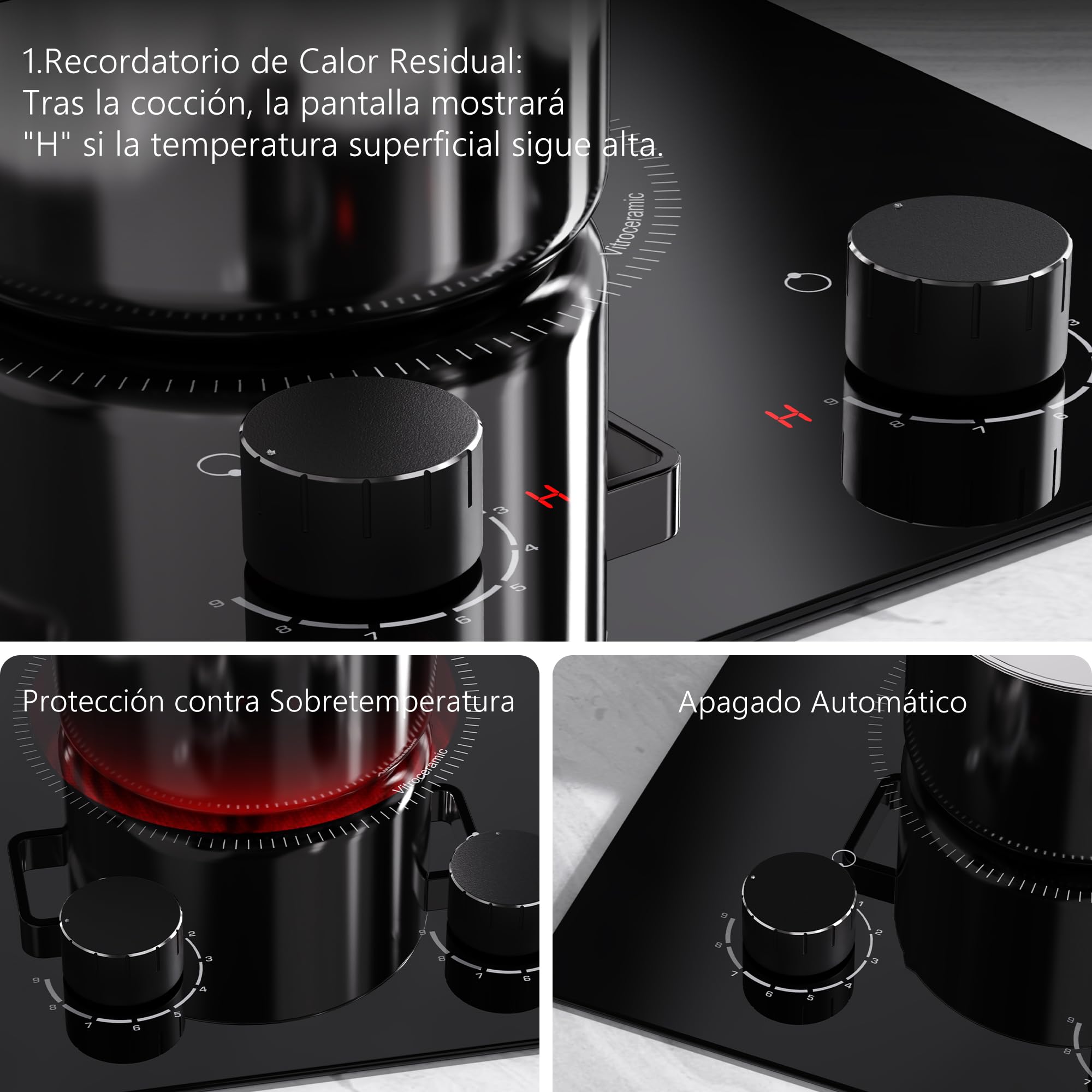 Placa Vitrocerámica 2 Fuegos 30cm, 3000W, Disaenvir Placa Electrica Cocina Empotrable con Botones, 9 Niveles de Potencia, Función de Protección Contra S obrecalentamiento, Control Táctil | 9 niveles de potencia, protección contra sobrecalentamiento, 30 cm