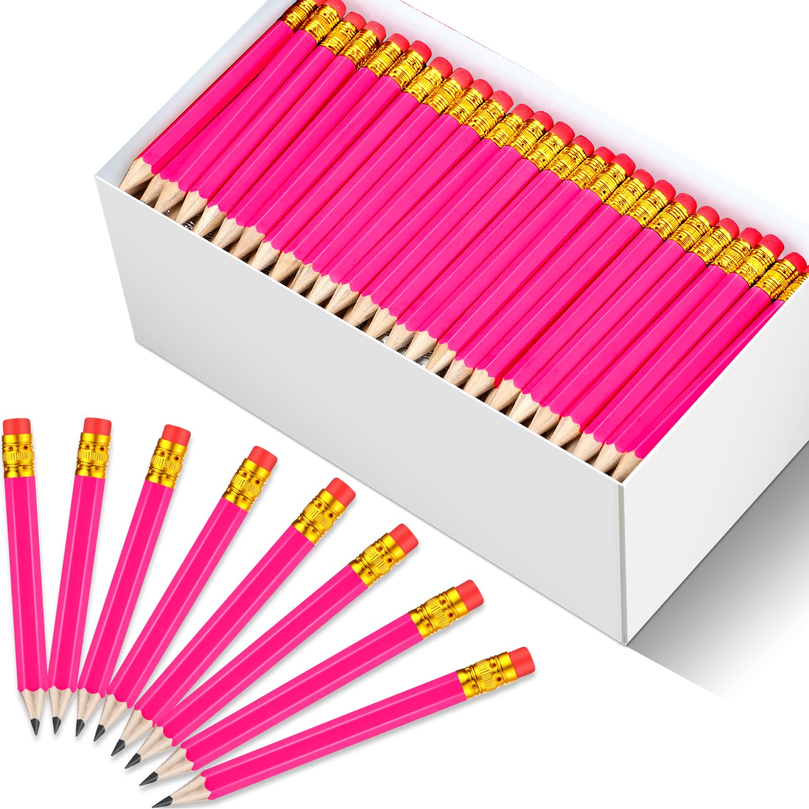 Chivao 288 Pieces Golf Mini Pencils Bulk with Eraser #2 HB Golf Short Pre Sharpened Pencils for Party Favors Office Supplies 4 Inch(Rose Red)