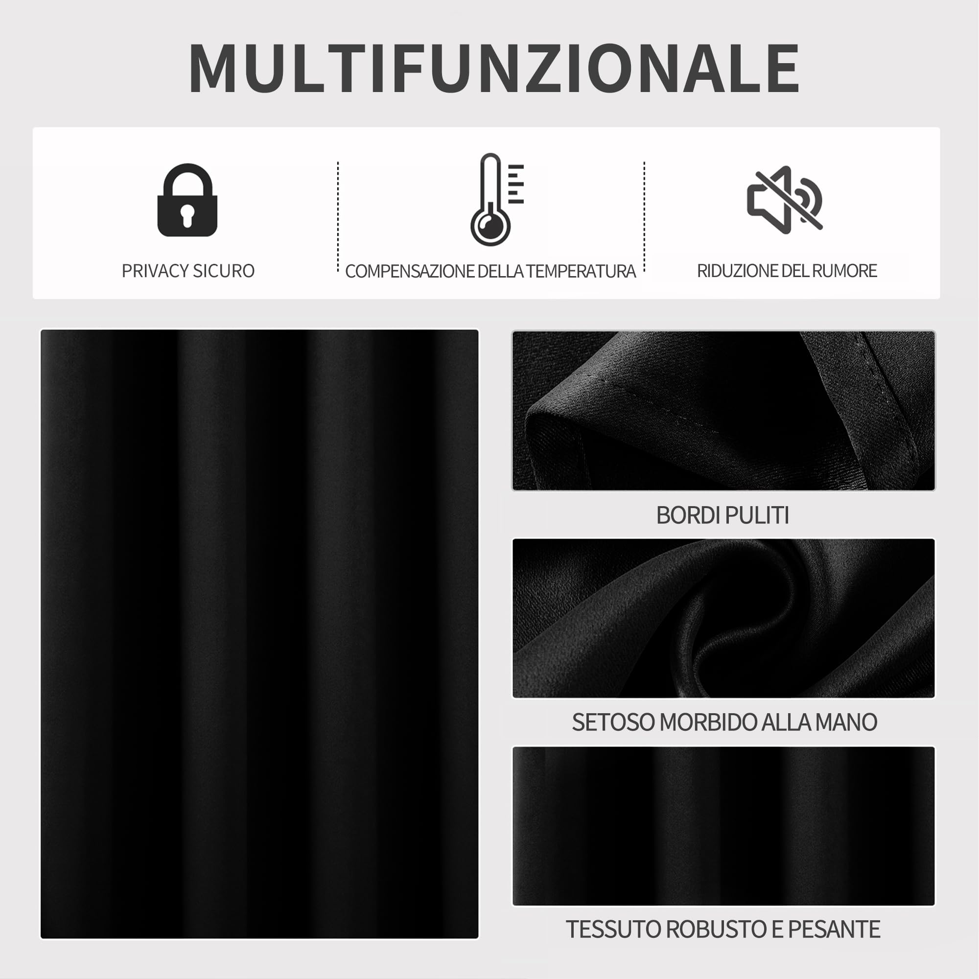 Joydeco Tende Oscuranti per Interni 2 Pezzi L 140 x A 245, Tende Termiche con Occhielli Nero per Soggiorno Moderne, Cameretta Bambini, Camera