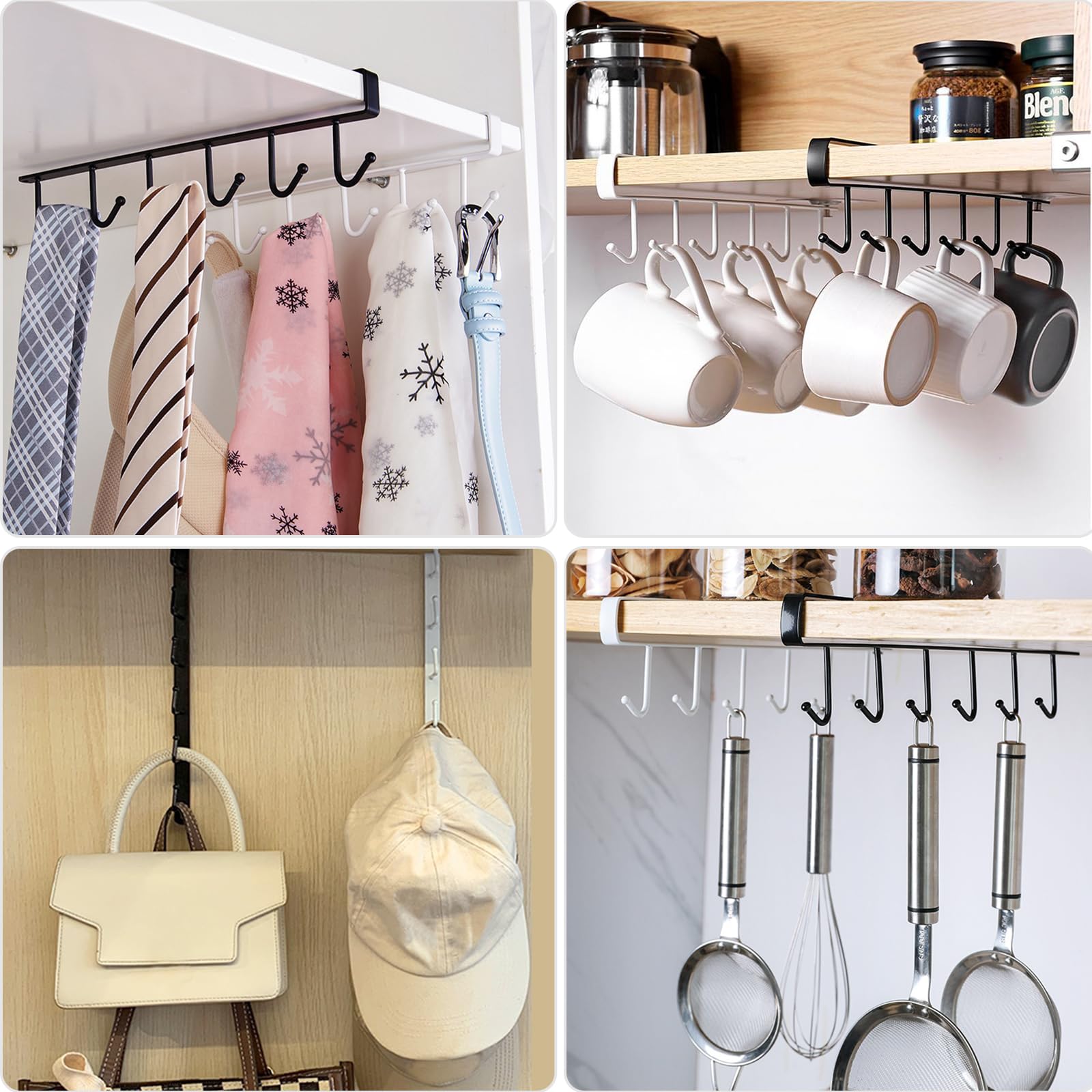 2 Portatazze Sottomensola Bianchi | Ganci Per Tazzine + Portarotoli | Con Viti Adesive | Organizza Cucina - Foto 11