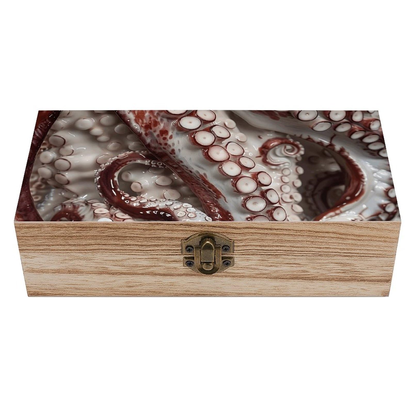 HLBSDM Vintage Wooden Storage Box Octopus Tentacles Pictures Keepsake Box for Jewelry Photos Letters Elegant Desktop Organizer for Home Office Decor