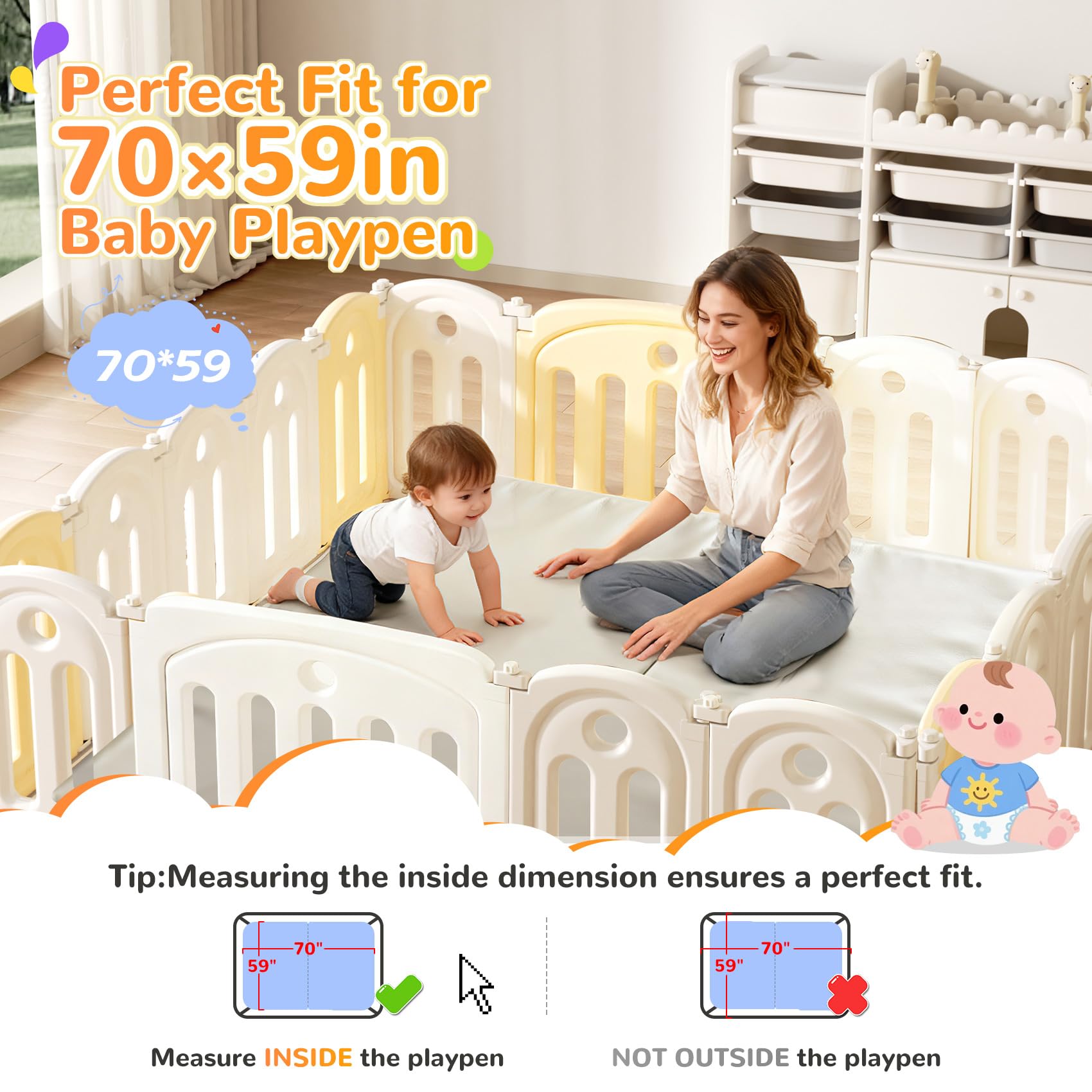 Baby-Spielmatte aus PU-Leder, 3,6 cm dick, faltbar, wasserdicht, 70 × 59 cm, ungiftig, leicht zu reinigen, verdickter Schaumstoff gepolstert, perfekt für Bauchzeit und Krabbeln, Babys und Kleinkinder