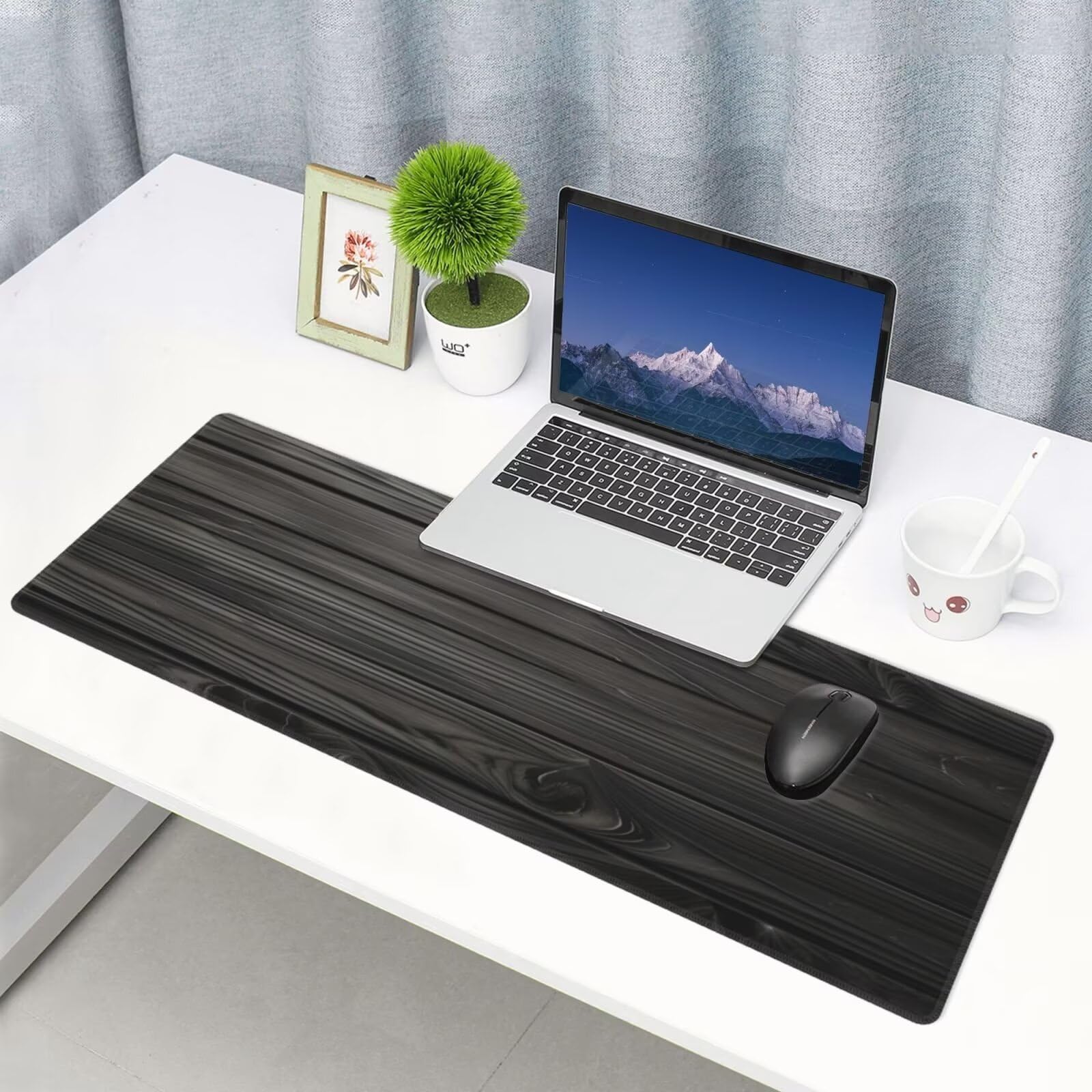 Tappetino Mouse, Tappetino Mouse Gaming Grande XXL 1500x800x3mm Tappetino Scrivania Mouse Pad, Base in Gomma Antiscivolo, Bordi Cuciti, Mousepad per Ufficio e Gaming (Grano di legno nero) R-274