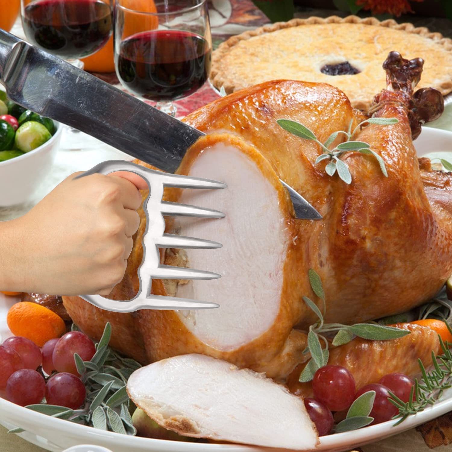 One Pair Meat Claws Portable Barbecue Claws Chicken Shredder Pulled Pork Shredder Non Slip Duck Meat Claws Perfect Barbecue Meat Claws Shredding And Mixing Claws (Silver)