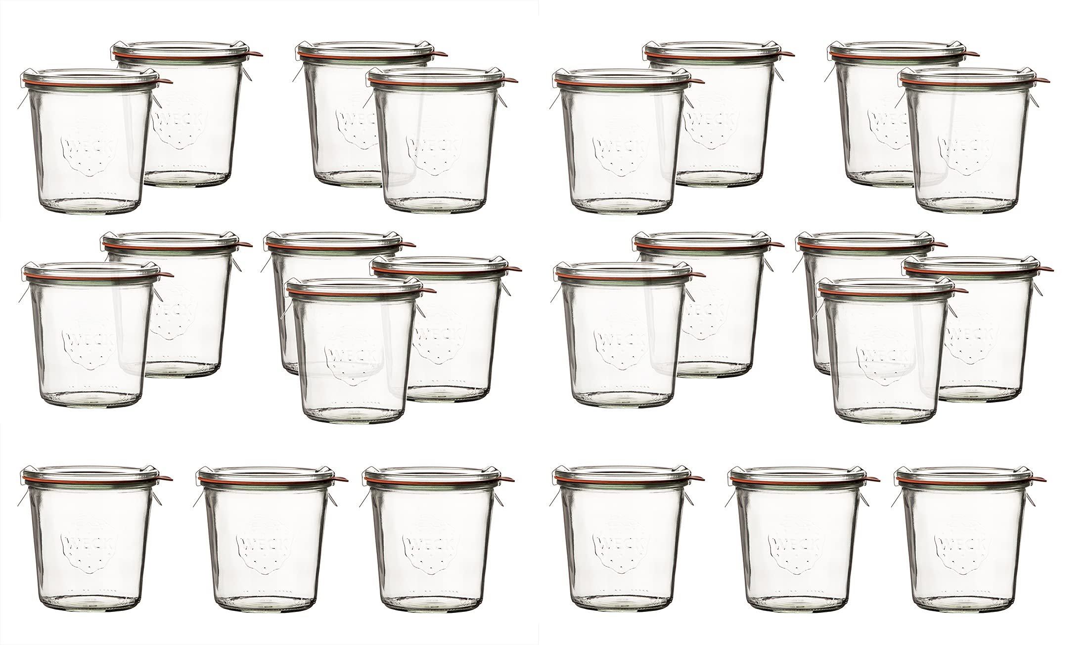 Weck Lot De 24 Bocaux En Verre RR 100-500 Ml – Bocaux Ronds Avec Couvercle, Pinces Et Anneau De Conservation Pour Une Conservation Hermétique – Bocaux à Bord Rond