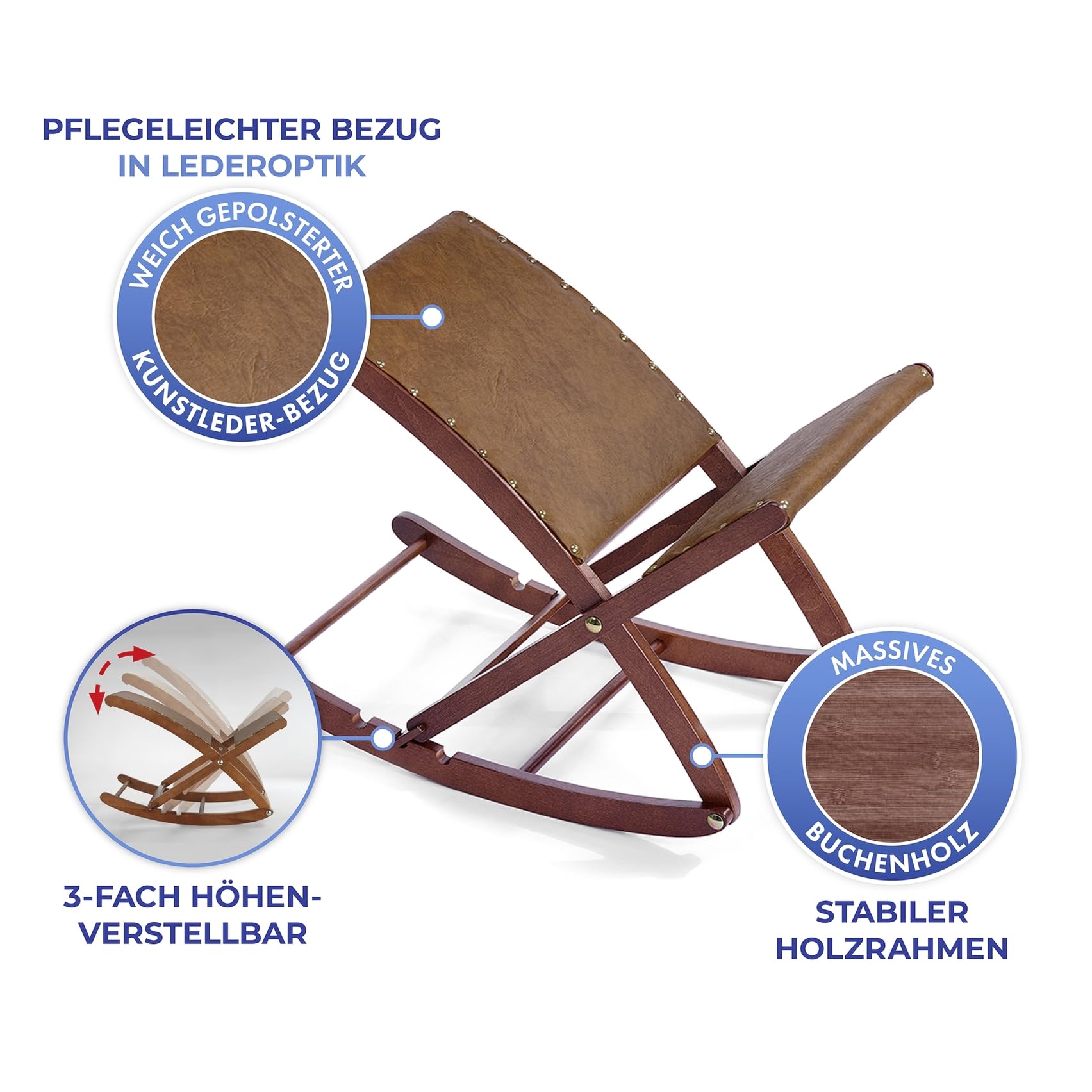 Maximex Beinschaukel, verwandelt Stuhl in gemütlichen Fernsehsessel, 3-Fach verstellbar, Massivholz-Gestell mit weichem Kunstleder-Polster, klappbar, 32x36cm