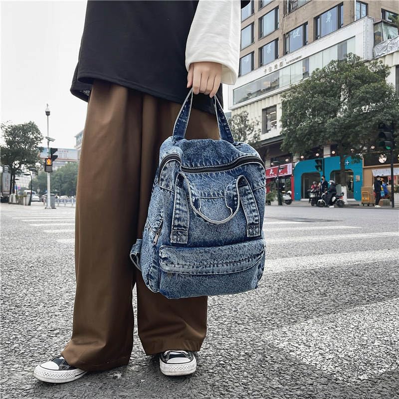Image of MaxxCloud Vintage Denim Laptop Backpack Casual Canvas Daypack Handbag Purse Lightweight Rucksack Shoulder Bag