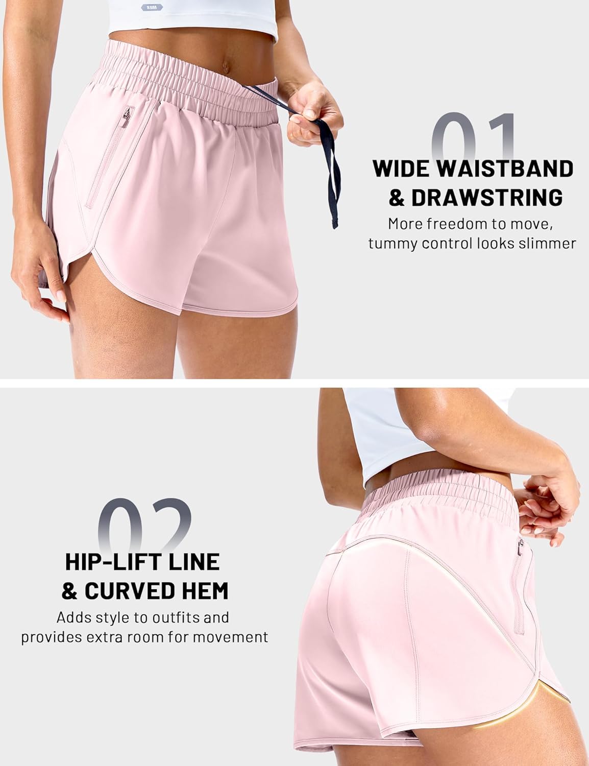 MIER Gym Running Shorts for Women Mid-Waisted Quick Dry Athletic Workout Sport Shorts with Mesh Liner, Zipper Pockets, 3 Inch - Image 5