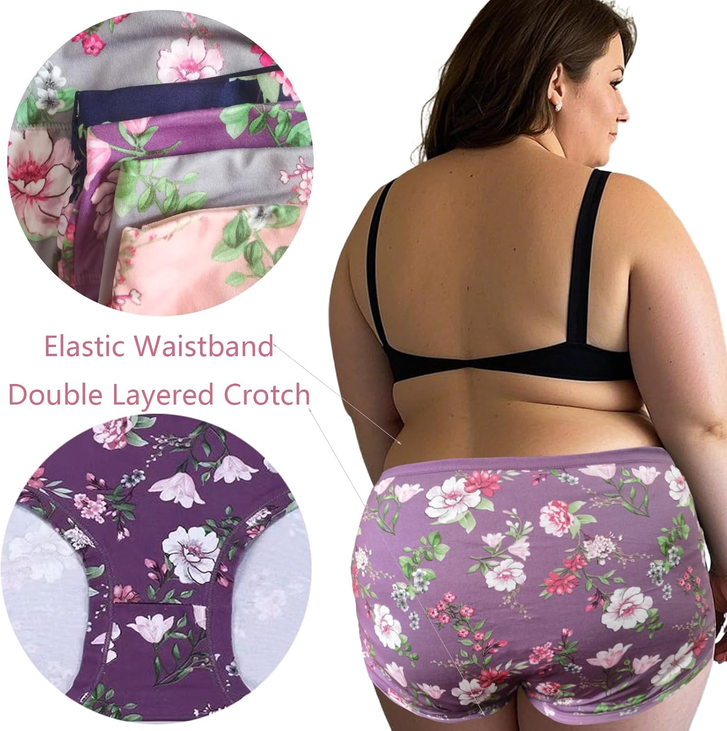 Womens Underwear XL-5XL Plus Size Ladies Panties Mid High Waist Briefs Rose Floral Pantys 7-Pack - Image 2