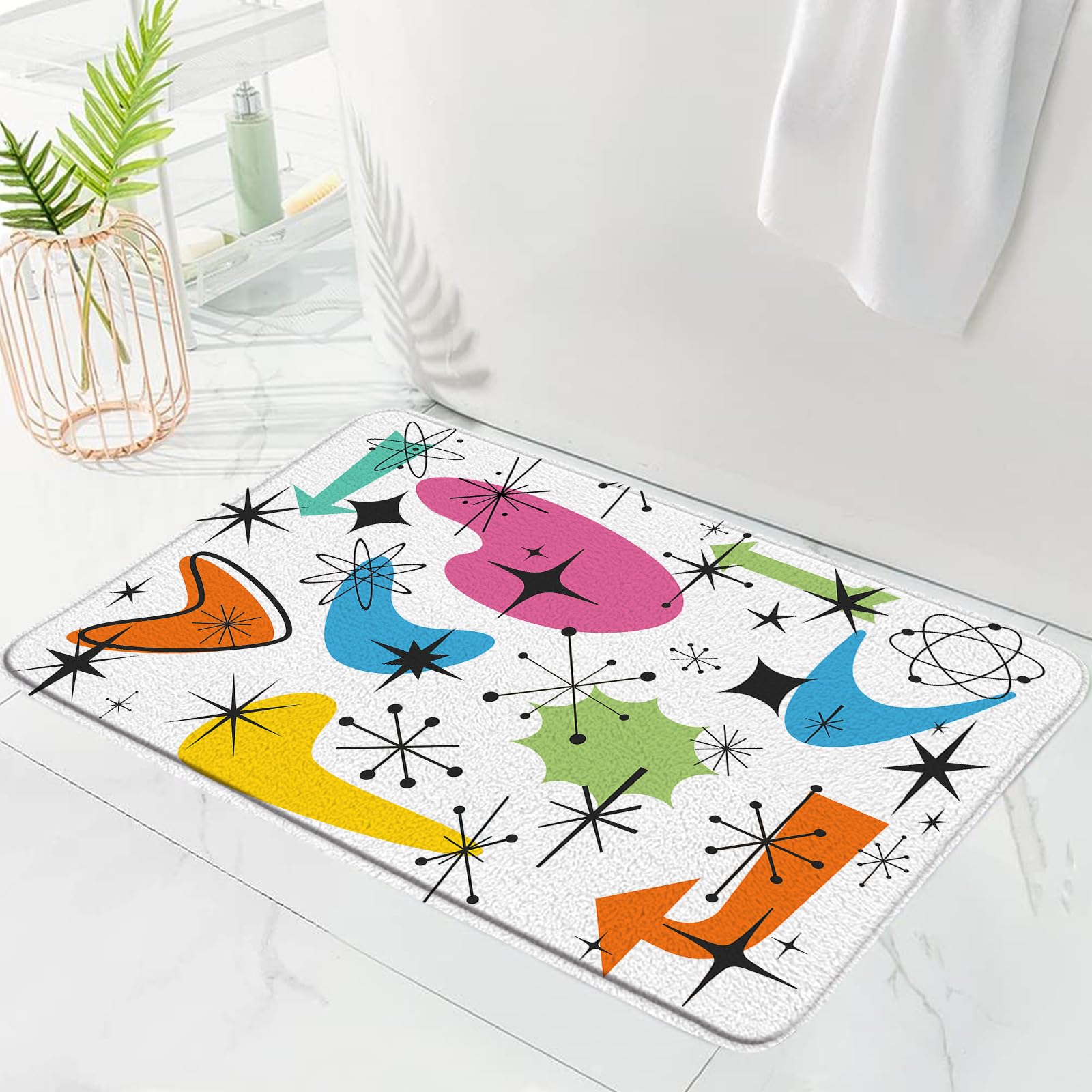 CCXTCZ Mid Century Modern Bath Mat Retro Atomic Abstract Geometric Boomerangs Sputnik Iconic 1950s 1960s Vintage Art Microfiber Memory Foam Absorbent