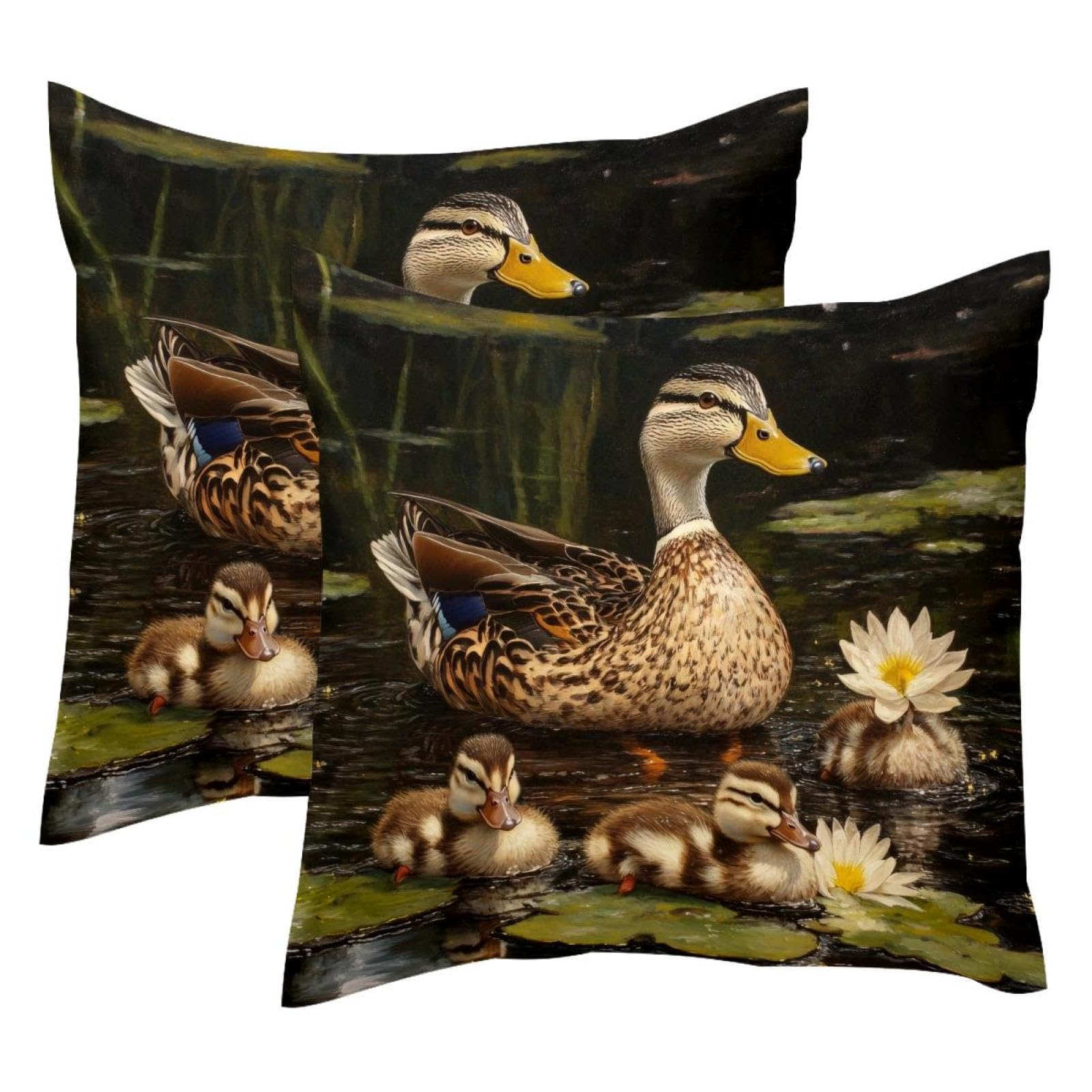 Housses de coussin en velours motif canard 50x50 cm | Lot de 2 pour la décoration de maison