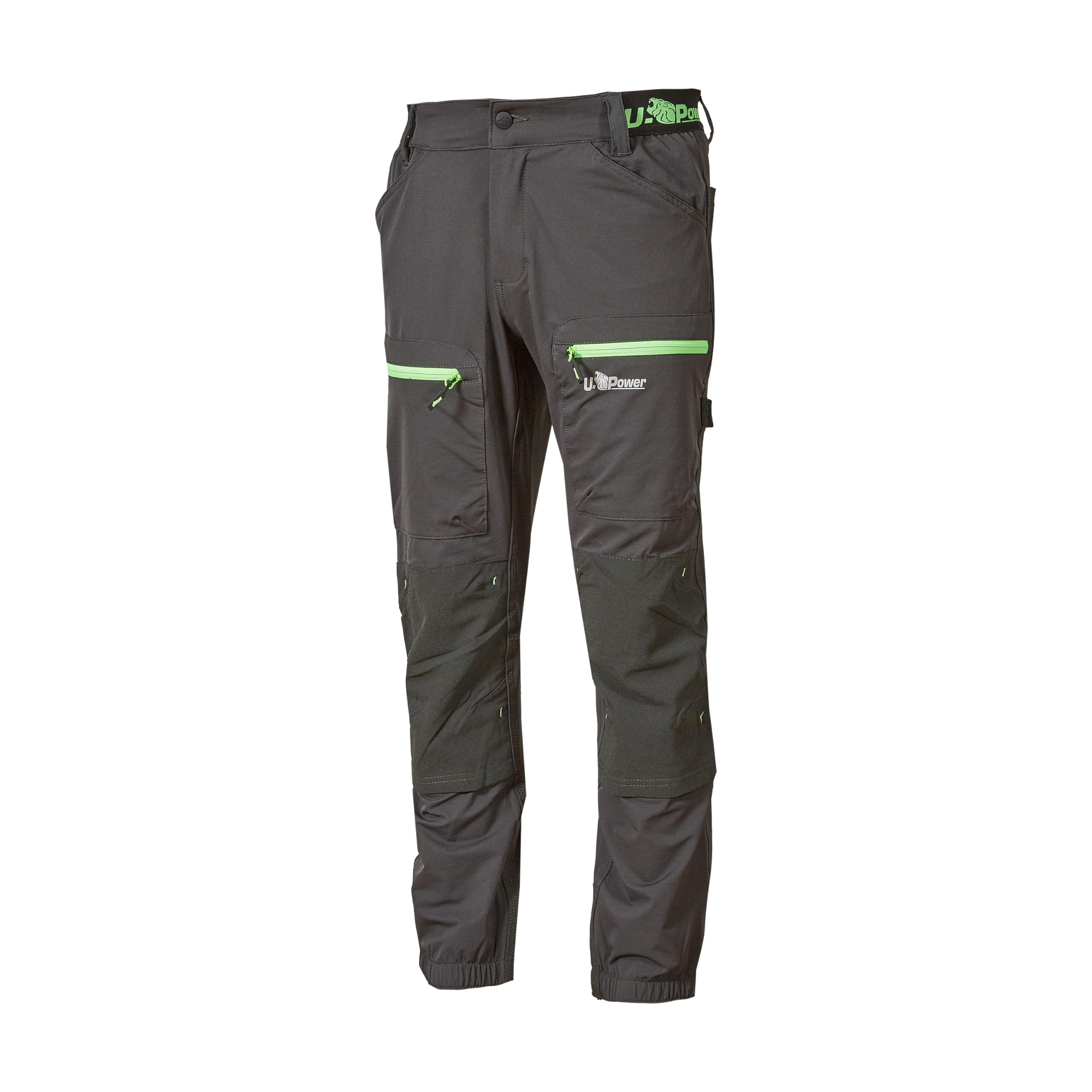 U-power PANTALONE HORIZON  TAGLIA L COLORE GRIGIO INSERTI VERDI TESSUTO U-4 WAY STRETCH