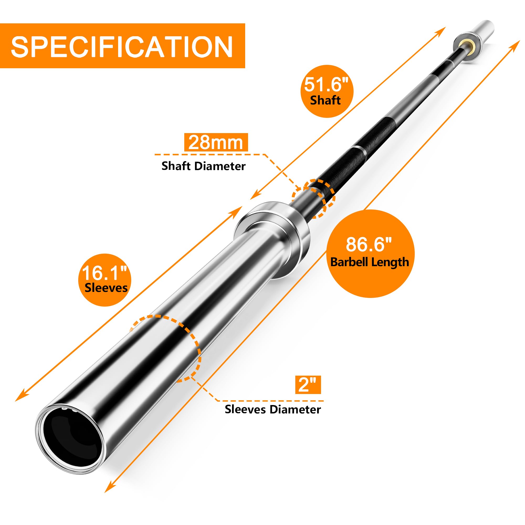 Holleyweb Olympic Barbell Bar 2 Inch EZ Curl Bar for Biceps Olympic Bar for Squats Weightlifting Powerlifting Strength Training Bar for Home Gym Olympic Curl Bar Standard Olympic Bar for Bench Press