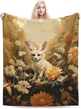 Fennec Fox Print Flannel Blanket Lightweight Soft Fleece Animal Throw Blanket for Sofa Bed Women Men Children, 40"X30"