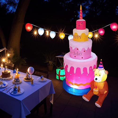 Miniatura 6 de AerWo Decoraciones inflables de cumpleaños de 6 pies con oso de peluche, decoración de cumpleaños para niños y niñas, decoración de cumpleaños
