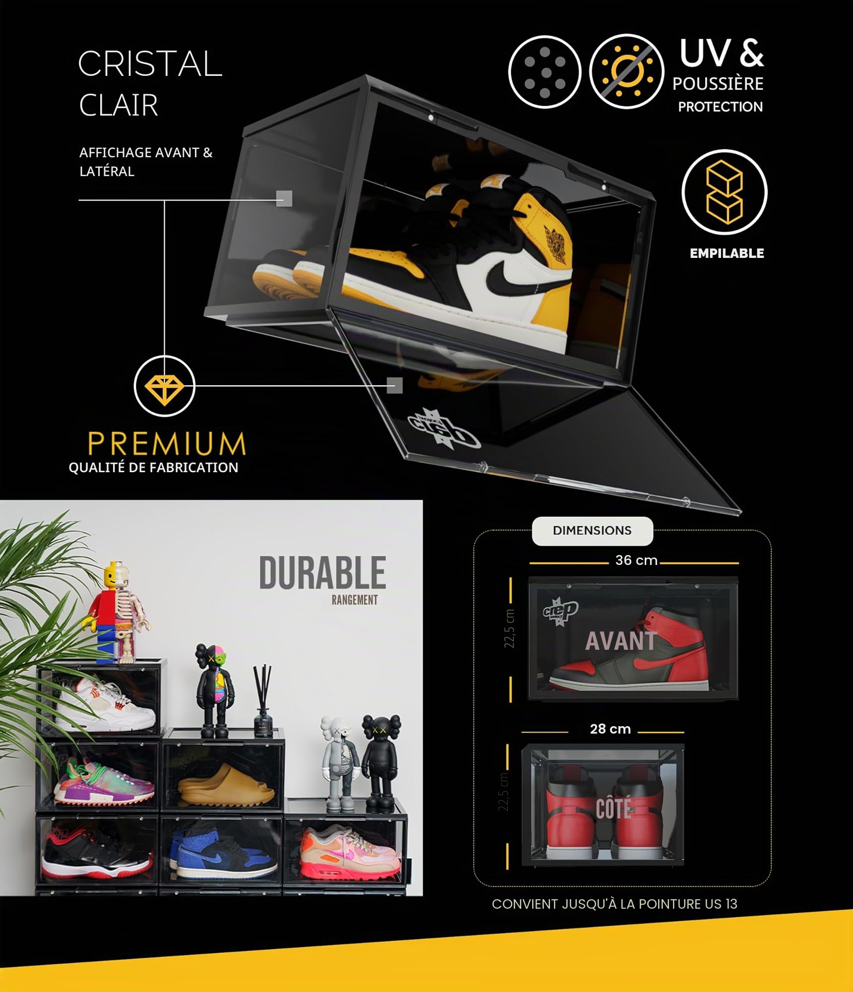 Crep Protect Boîte à chaussures - Basket caisses de stockage ultimes 2.0 - Organisateur de chaussures (2 caisses par paquet)