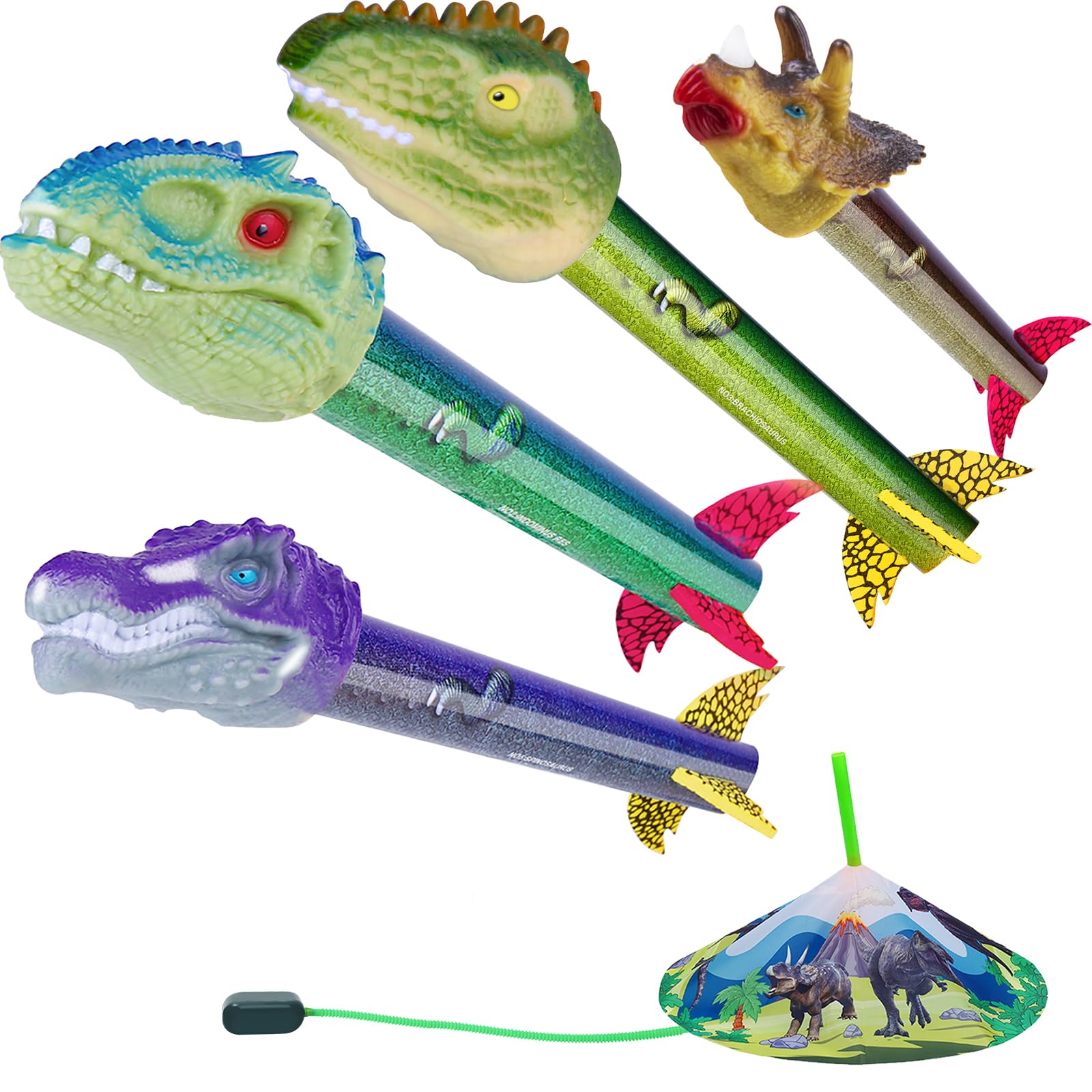 Dinosaur Toy Rocket Launcher for Kids - Launch Up to 100 Ft, 4 Rockets, Outdoor Outside Toys for Kids, Dinosaur Toys, Birthday Gifts for 3 4 5 6 7 8-12 Year Old Boys GirlsClimatePartner certified