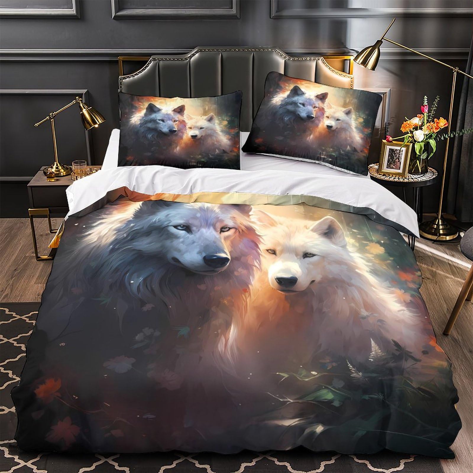Parure de lit loup hypoallergénique contre les allergies nocturnes en microfibre douce