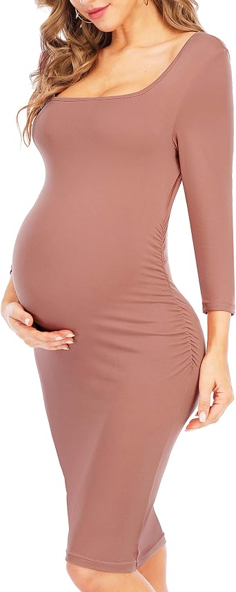 Amazon.com: KIM S vestido de maternidad cuello cuadrado maternidad bodycon  vestido fruncido lado embarazo ropa, Maternidad, L, Blush : Ropa, Zapatos y  Joyería
