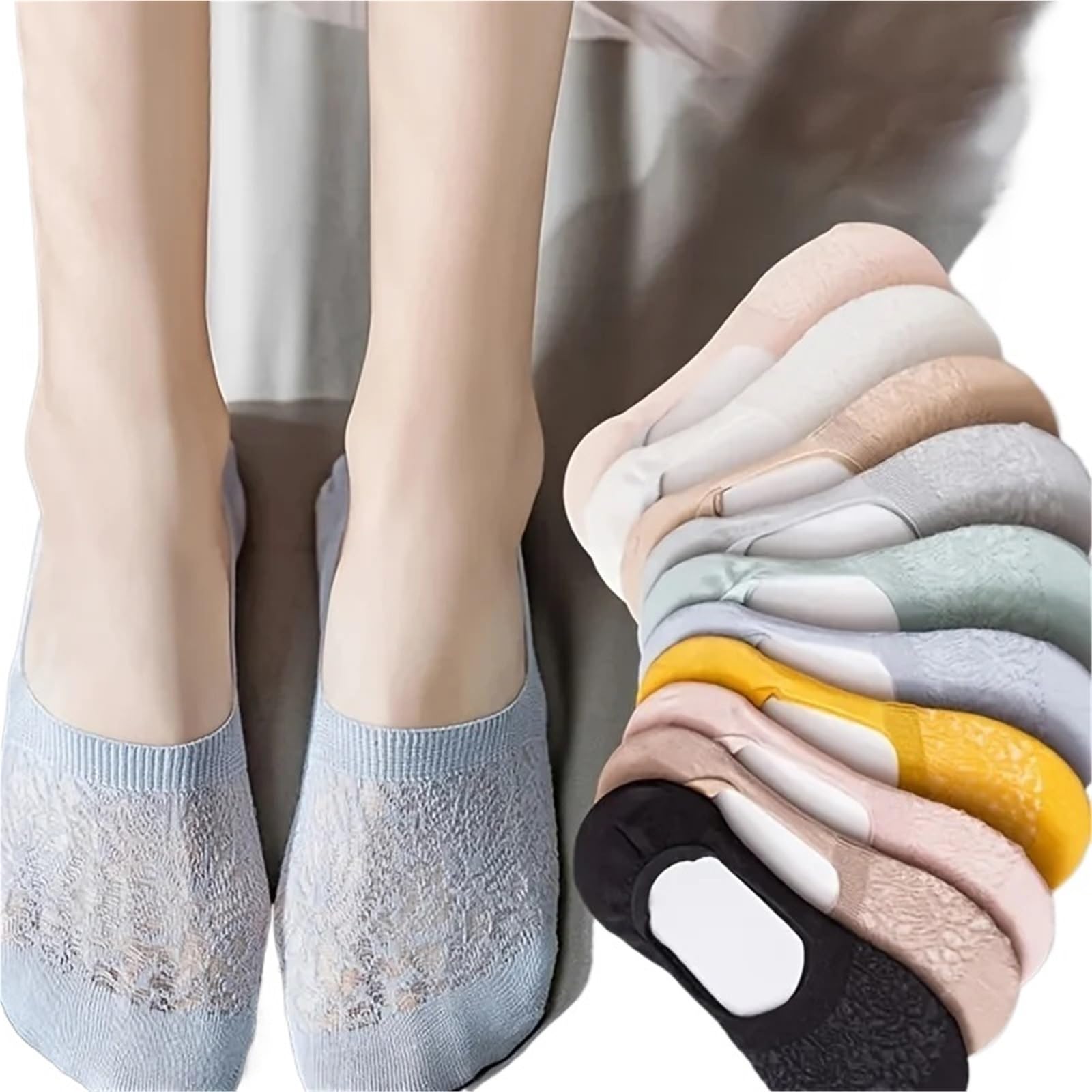Calcetines de Encaje 9 Pairs Invisible Socks, Breathable Cotton Boat, No Show & Liner, Women's Stockings & Hosiery