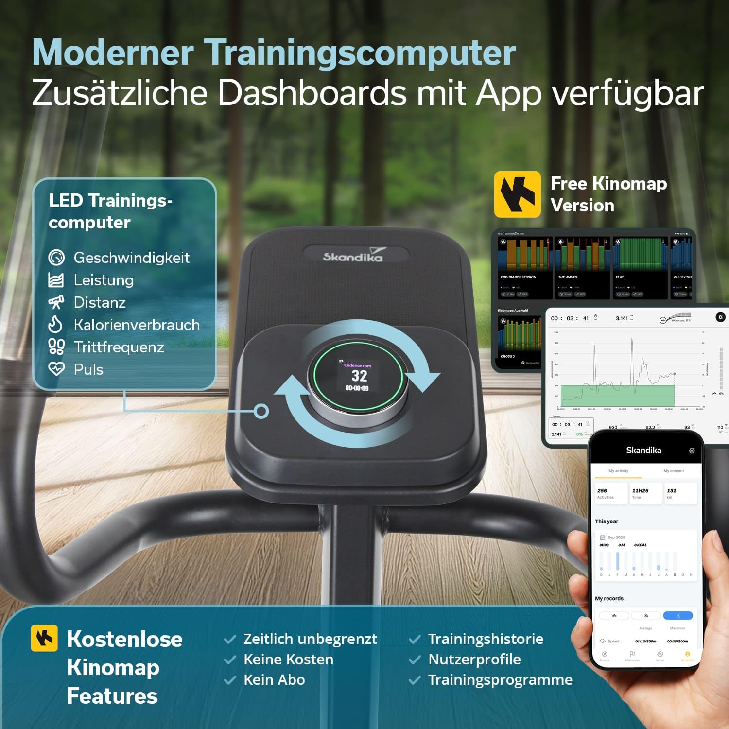 Skandika Crosstrainer für Zuhause Carbon P25-G, Crosstrainer klappbar, sehr leise, mit Generator verbraucht kein Strom, 32 Stufen, Kinomap App kompatibel, kompakt, Cardio, Ellipsentrainer Bis 150Kg