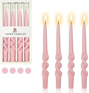 Swirl Candlesticks Spiral Taper Candles,Set of 4 Pink Candle Stick Long Tapered Candles Colorful Twisted Candle for Home Décor Weddings Holiday Women Gifts (3D4PC-PINK)