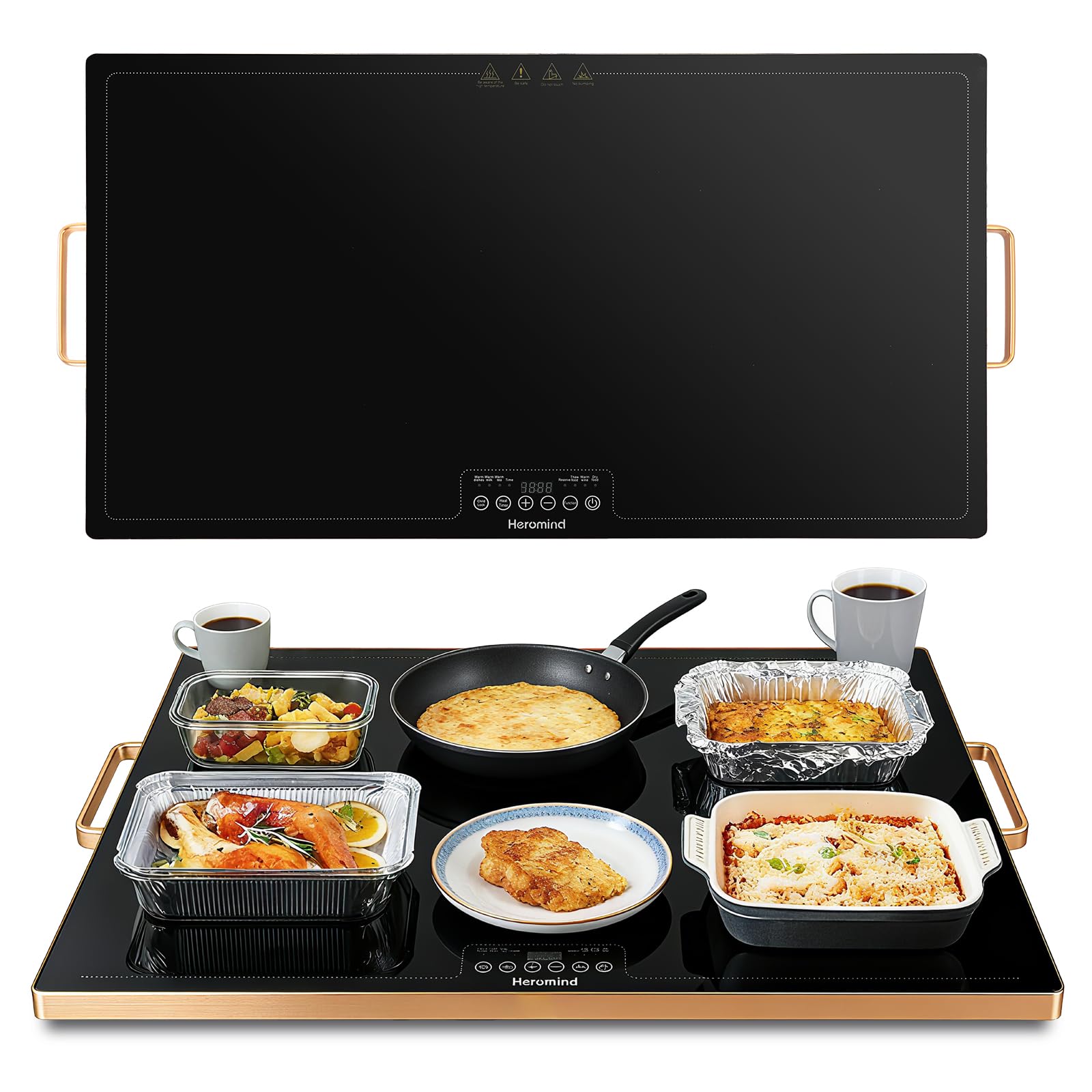 Piastra scaldavivande professionale 80 x 45 cm, 450 W, con bordo in acciaio inox, con manico, per ristorante e casa