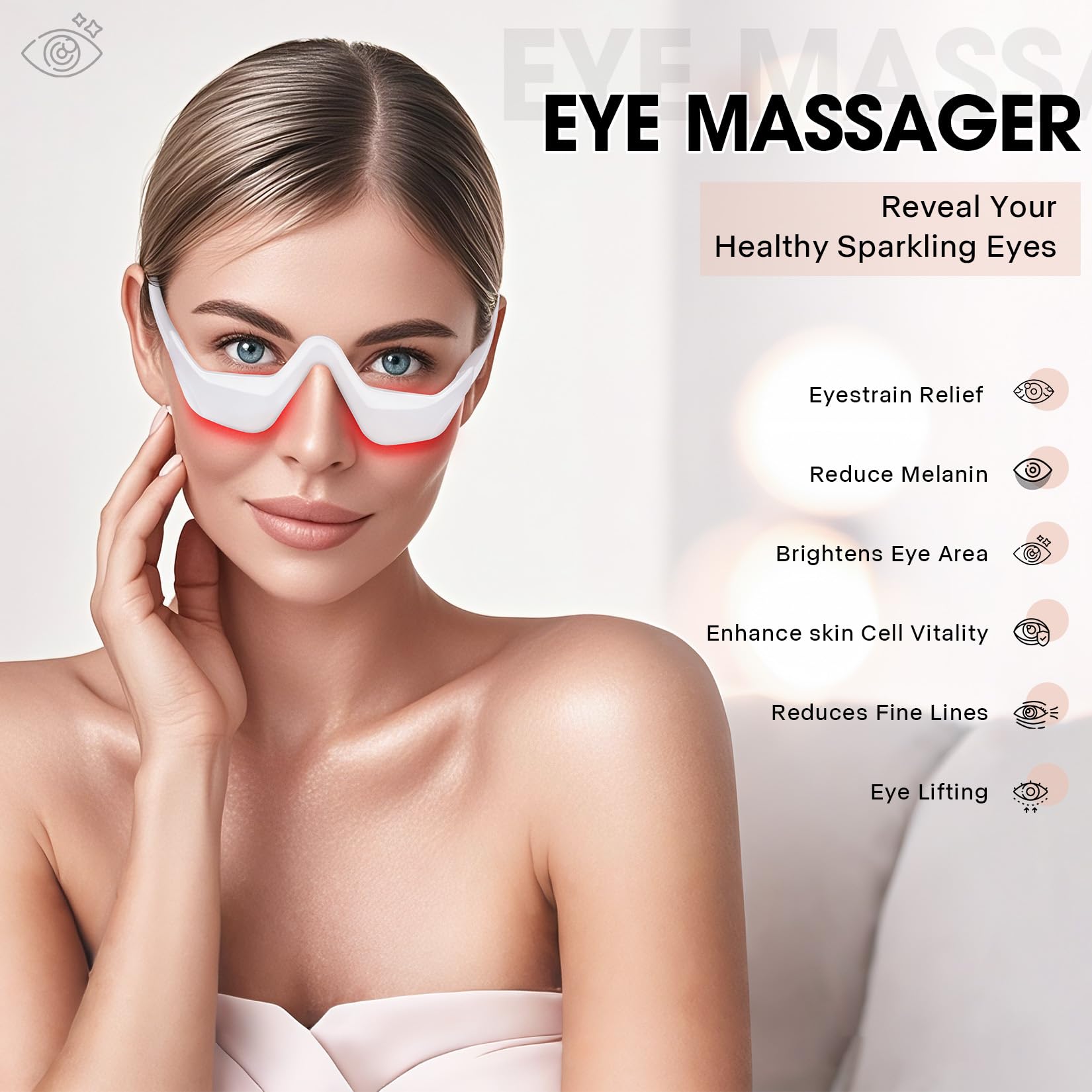 Gafas de terapia de luz roja para debajo de los ojos con microcorriente, masajeador de ojos de 4 modos para ojeras, bolsas de ojos, hinchazón, arrugas y alivio de la fatiga ocular