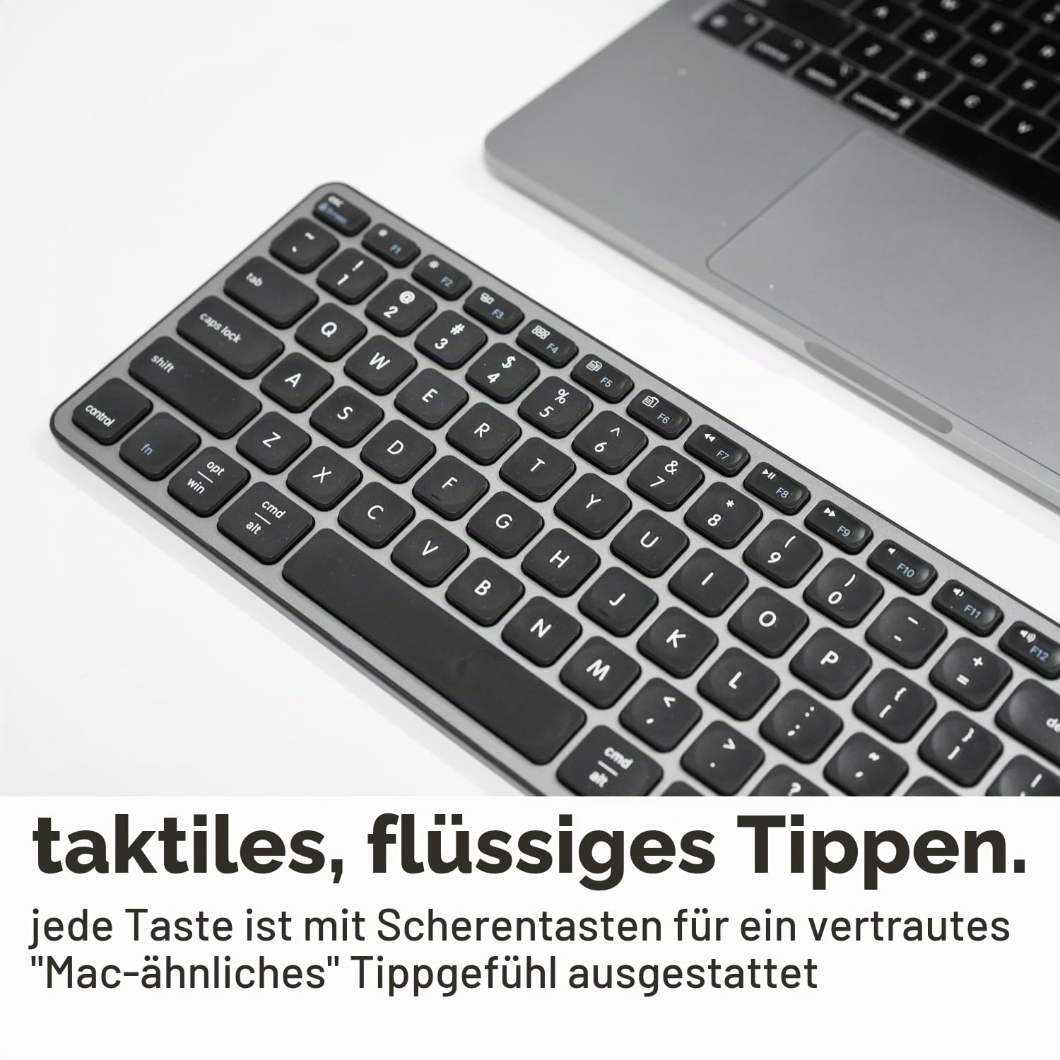 Macally UCZKEYHUBACSG, erweiterte USB-C Tastatur mit 2 USB-A & 1 USB-C Ports und US QWERTY Layout, Space Grey