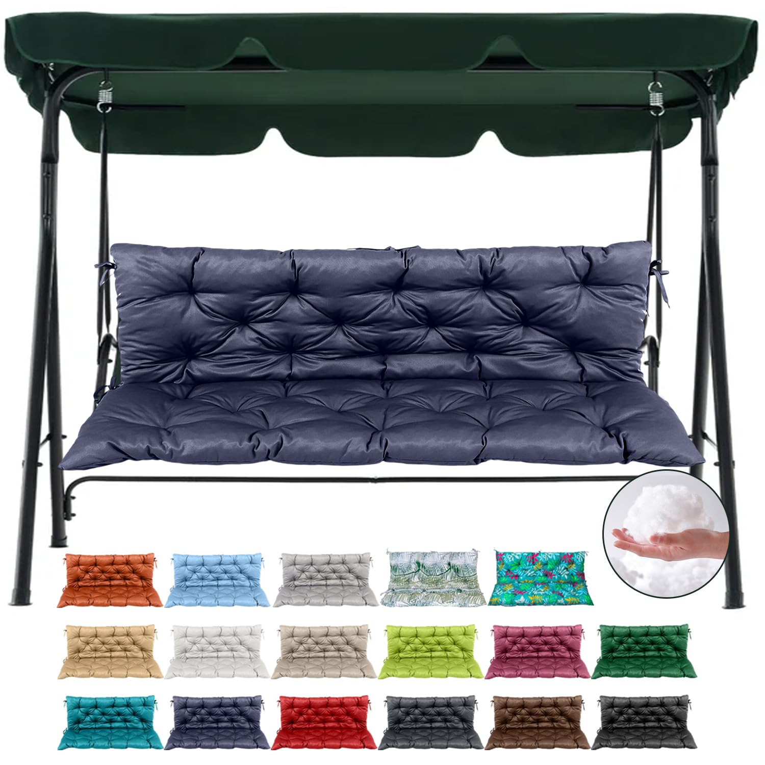 FRVKBFL Three Seat Swing Replacement Cushions, Swing Replacement Cushions, 2-3 Seater Bench Cushions for Porch Swing Cushions Outdoor, Waterproof Outdoor Swing Replacement Cushions (60x40inch, Navy)
