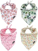 Gofshy 4PCS Floral Dog Bandanas Pink Green Orange - 100% Cotton Breathable Scarves for Girl Dogs, S/M/XL Sizes, Cute Pet Gifts