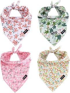 Gofshy 4PCS Floral Dog Bandanas Pink Green Orange - 100% Cotton Breathable Scarves for Girl Dogs, S/M/XL Sizes, Cute Pet Gifts