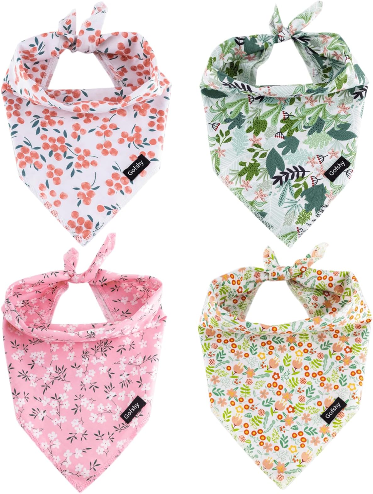 Summer Spring Dog Bandanas-4PCS Pink Green Orange Floral Printing Dog Scarf Bib Kerchief Breed for Girl Dogs Large Medium Pets Gift