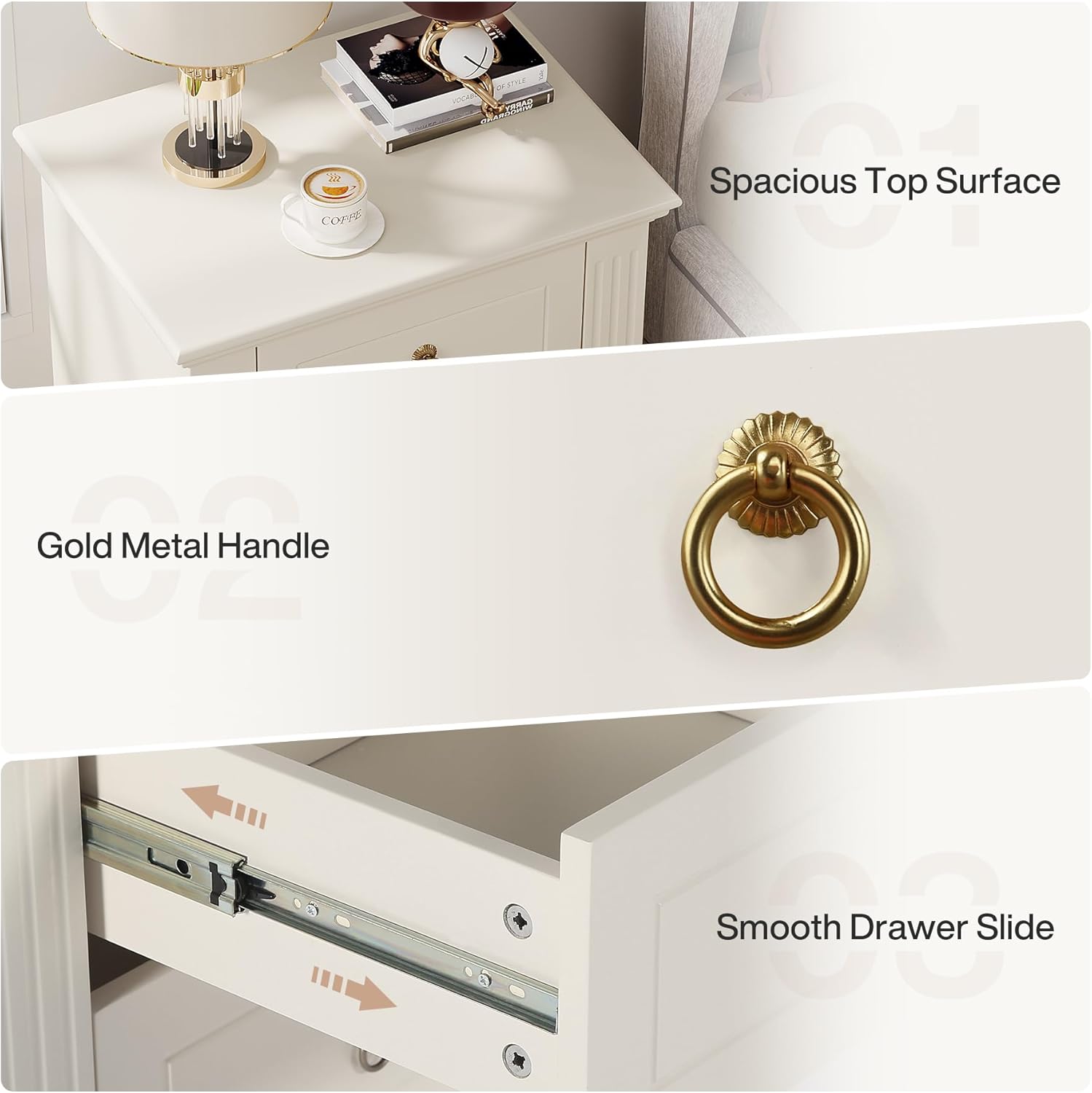 Tribesigns 3-Drawer Nightstand, Modern Bedside Table with Storage Drawers, Wood Night Stand Side End Table for Bedroom, Beige